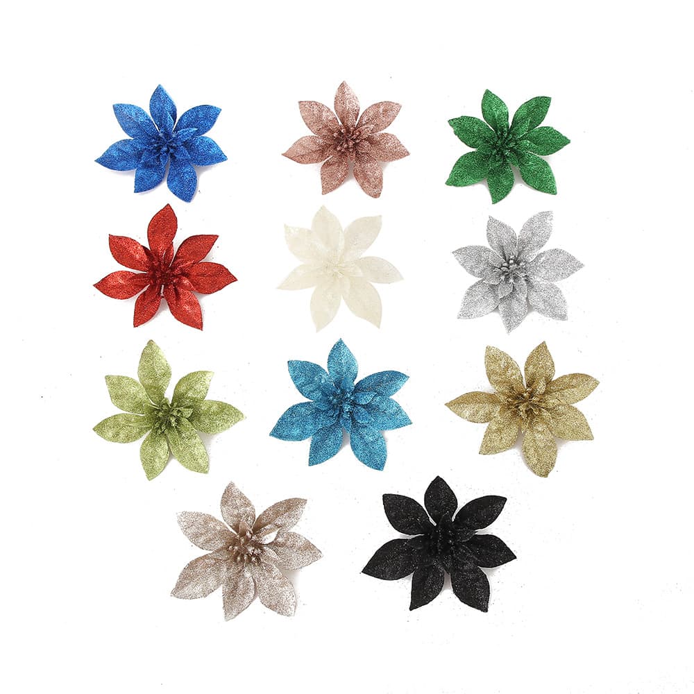 Multicolor Glitter Christmas Artificial Flower Christmas Tree Decoration Flower Accessories Festive Scene Layout Accessories In-Stock Wholesale