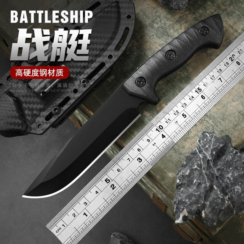 Outdoor knife, fixed knife, tactical K sheath knife, camping survival knife with whistle magnesium rod compass flashlight