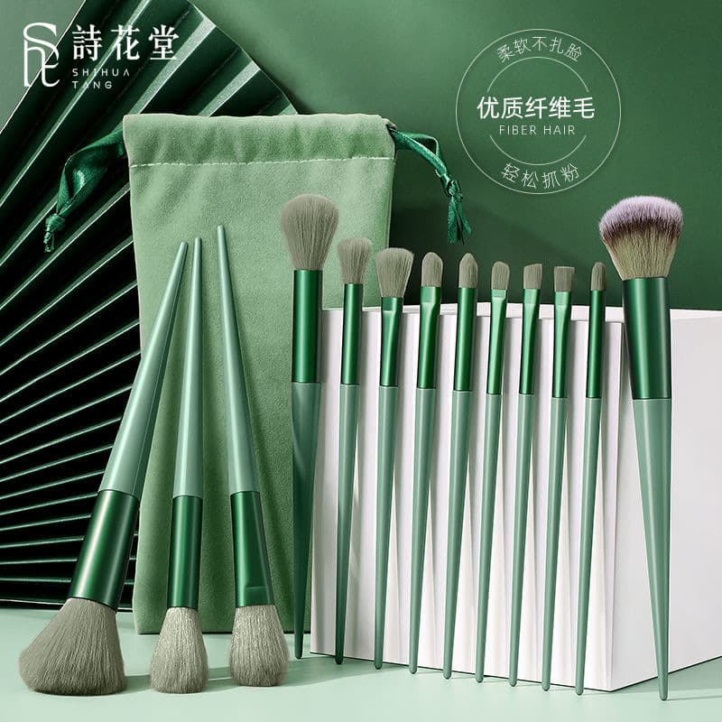 Sijiqing 13-Piece Makeup Brush Set, Ultra-Soft High-Gloss Concealer and Eyeshadow Brushes, Cangzhou Fix Style, with Cloth Bag
