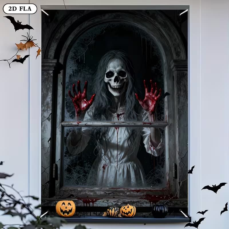 Halloween Window Hanging Cloth Manufacturer Wholesale Horror Theme Backdrop Carnival Clown Party Window Banner Decoration Banner