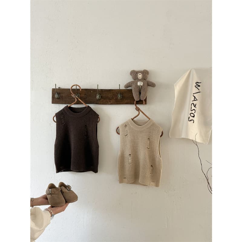 Kids Sweater Vest for Boys and Girls, Knitted Hole Design, Round Neck, Sleeveless, Wool Top, Japanese Style for Toddlers and Children
