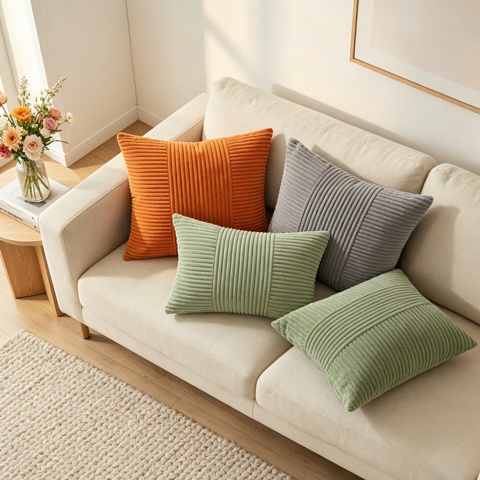 Cross-Border Simple Solid Color Corduroy Patchwork Pillow Cover for Living Room Sofa Cushion, Does Not Include Insert, Bedroom Headboard Lumbar Support