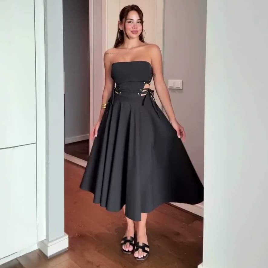 Cross-border European and American 2026 women's spring and autumn new style chest-wrapped sleeveless long skirt, waist-cinching dress, slim waist-revealing A-line skirt