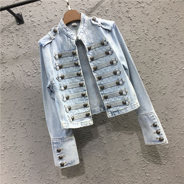 Heavy-Duty Punk Motorcycle Short Jacket for Women, 2026 Spring/Fall New Arrival, Slim-Fit Stand Collar Long-Sleeve Denim Jacket Top