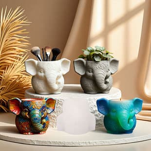 Printed Elephant Cement Aromatherapy Plaster Cup Mold DIY Resin Storage Cup Flower Pot Decoration Silicone Mold