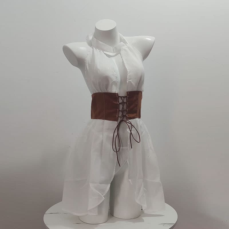 Red Sexy Lace-Up Retro Nightgown for Women, Sheer Sleep Dress, Western Cowboy Style, Pure Ancient Lingerie Set