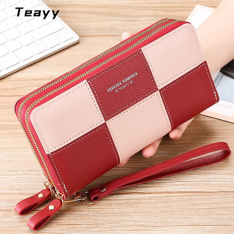 Women's Long Wallet Handheld Simple Three-color Spliced Zipper Mobile Phone Bag Money Clip Leather Clip 2023 New Style