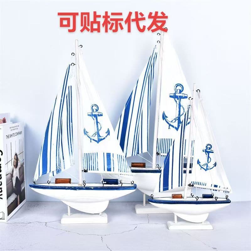 Mediterranean Solid Wood Sailboat Model Home Decor Ocean Style Ornament Craft Factory Wholesale Graduation Gift