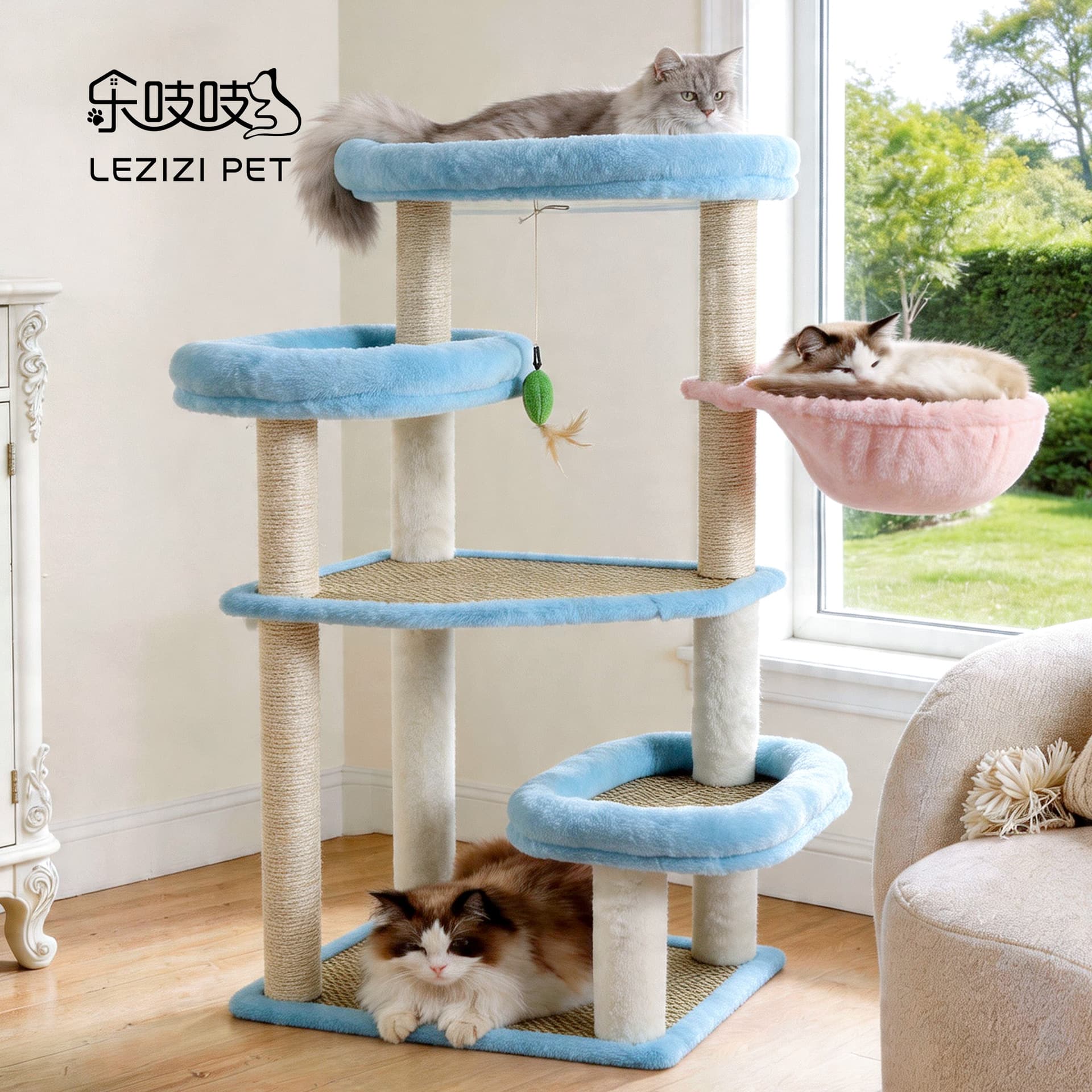Wholesale Cat Tree with Integrated Cat Condo, Space Capsule Design, Large Multi-Level Cat Tower with Scratching Posts, Space-Saving