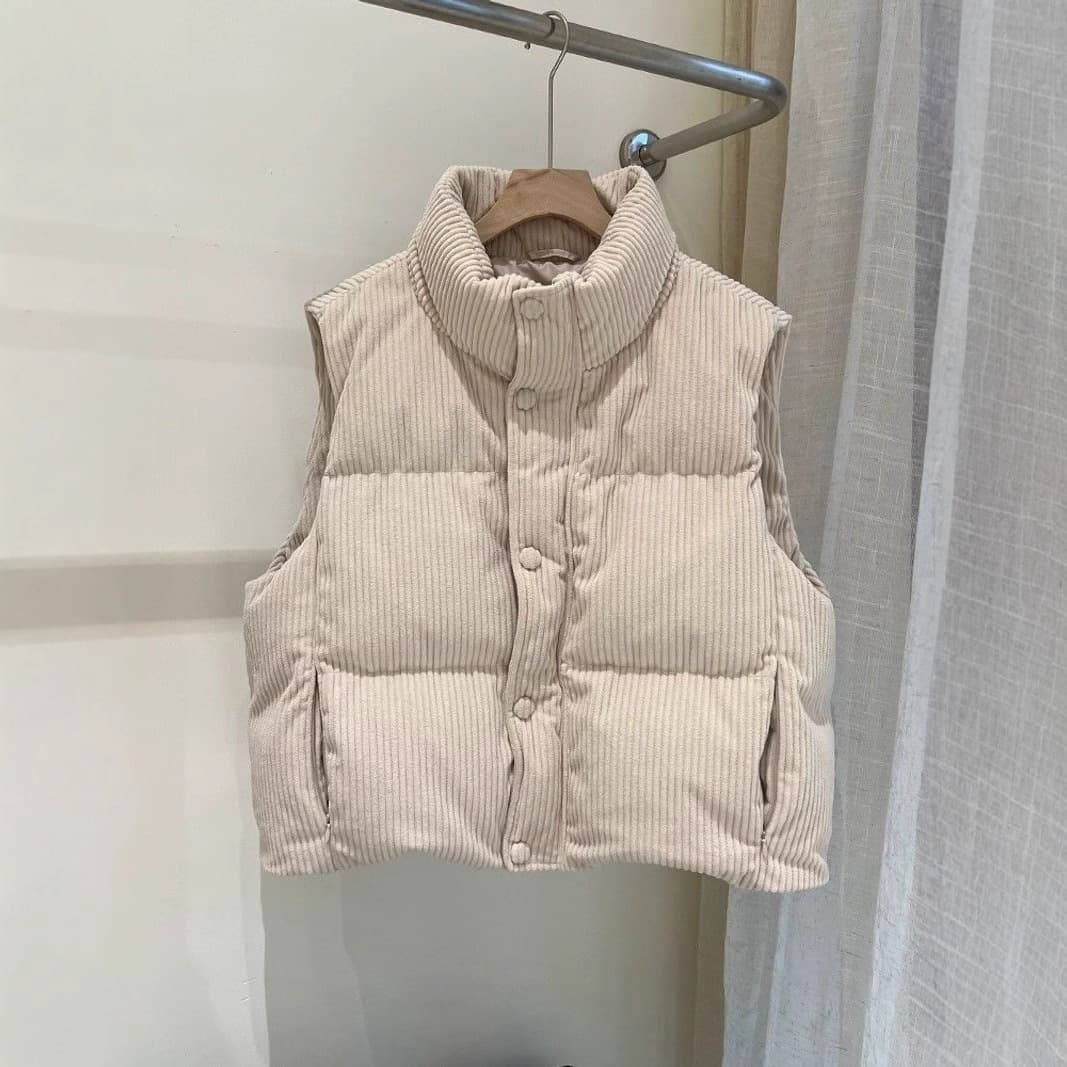 Corduroy winter new style vest 2024 fashion stand collar loose short cotton shoulder outer wear vest