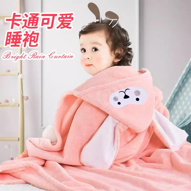 Cartoon embroidered coral fleece bath towel, wearable bathrobe, baby hooded cloak, soft absorbent bath-specific towel