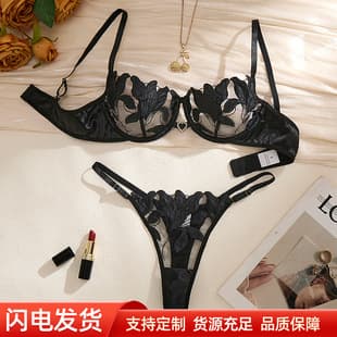 European and American Plus Size Flirting Sexy Lingerie for Women, Transparent Mesh Floral Embroidery Sexy Pure Desire Lingerie Set 31