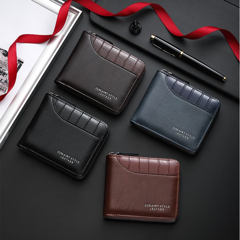 European and American Men's Short Wallet Large Capacity Zipper Coin Purse Multi-Card Slot Credit Card Bag Multi-Card Slot Wallet Wholesale