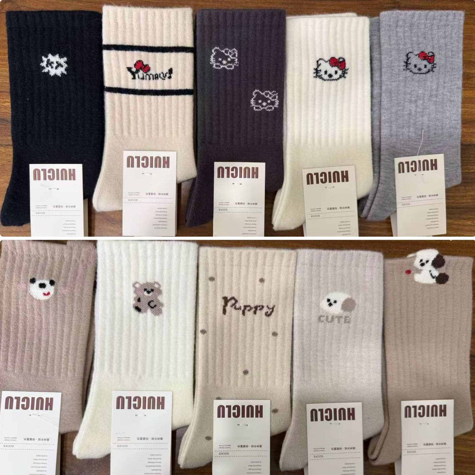 Huichenglu Autumn/Winter New Women's Thick Cashmere Slouch Socks, Warm Wool Socks, Japanese and Korean Style, Trendy Long Knee-High, Brown
