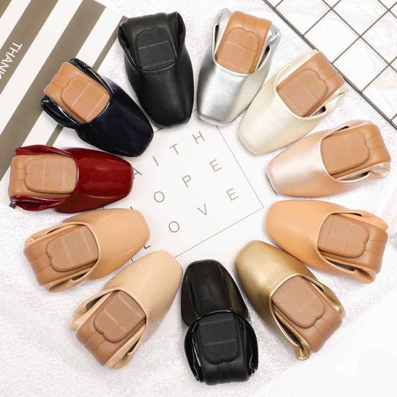 Women's Shoes Cross-Border 2025 New Style Soft Sole Loafers Women's Square Toe Flat Shoes Women's Large Size Roll-Up Shoes