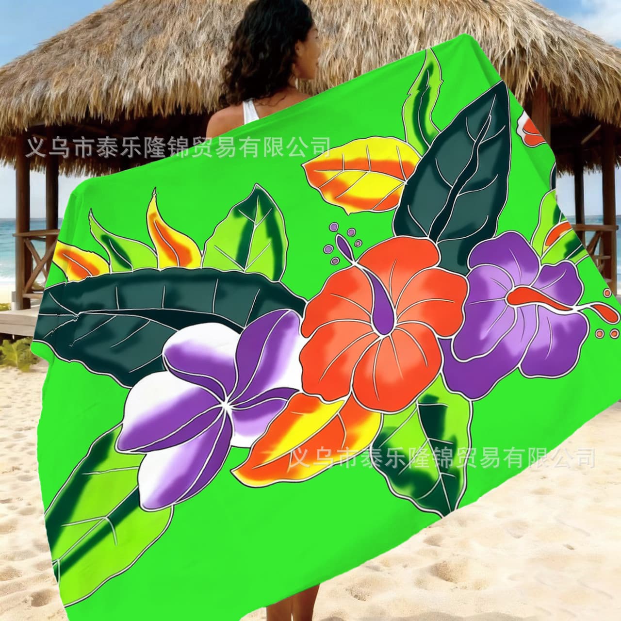 Hawaiian Islands Bolivian Style Hand-painted Floral Pattern Rayon Beach Wrap Skirt