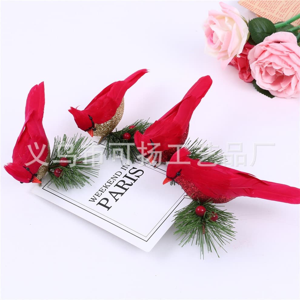 Realistic Feather Bird Christmas Decorations Pine Needle Red Peace Dove Craft Gardening Decor Artificial Birds