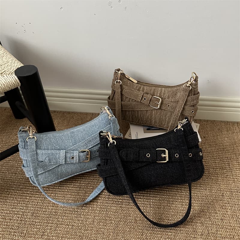 This year's popular Korean style handheld small square bag women's bag 2026 summer new belt decorated shoulder bag commuter armpit bag
