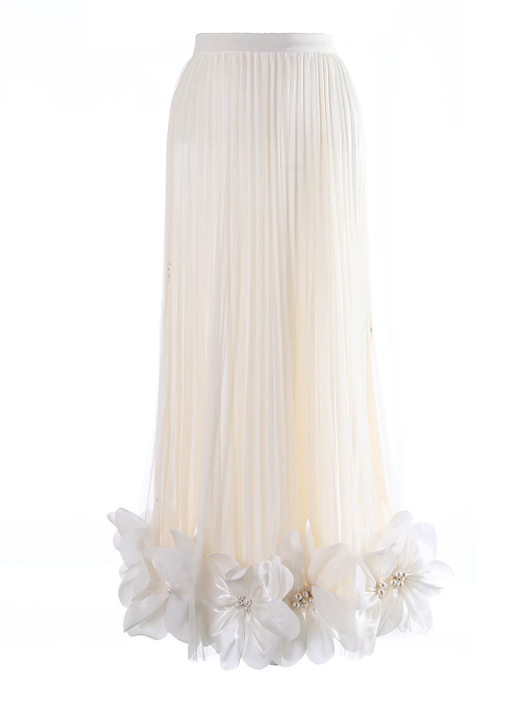 High-end exquisite half skirt with three-dimensional floral fairy large hem mesh new design with rhinestone pleated skirt black long skirt
