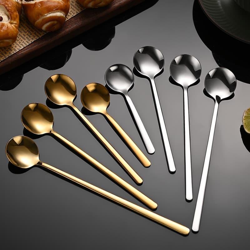 Cross-border 304 stainless steel round head spoon, high appearance coffee stirring spoon, ins popular small round spoon, dessert spoon wholesale