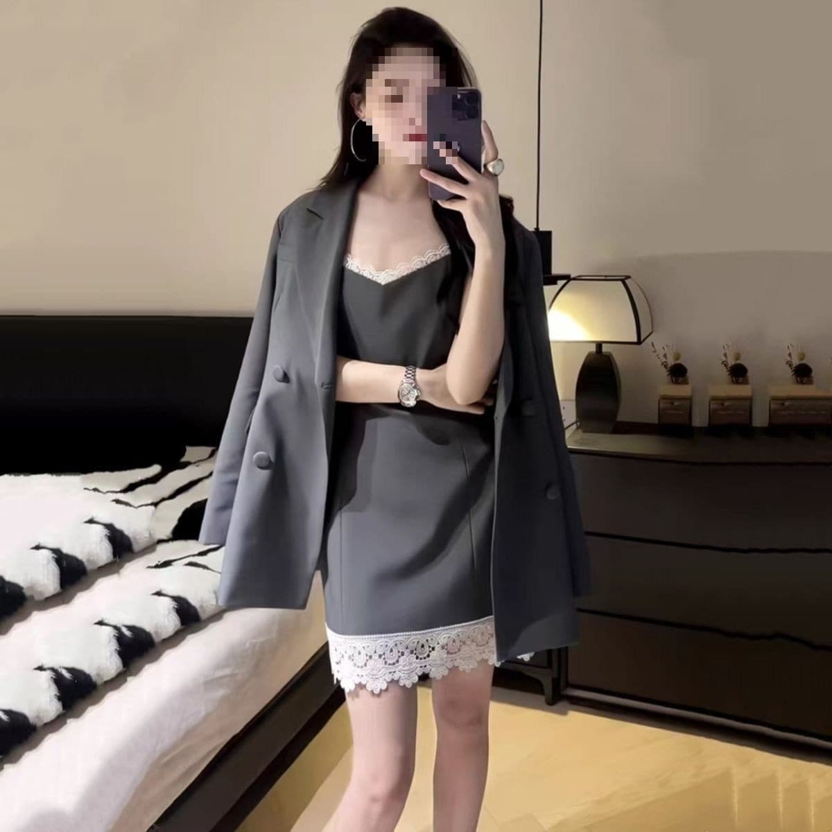 Blazer New Lace Camisole Dress Set 2026 Spring Autumn New Fashion Two-Piece Suit Set Women