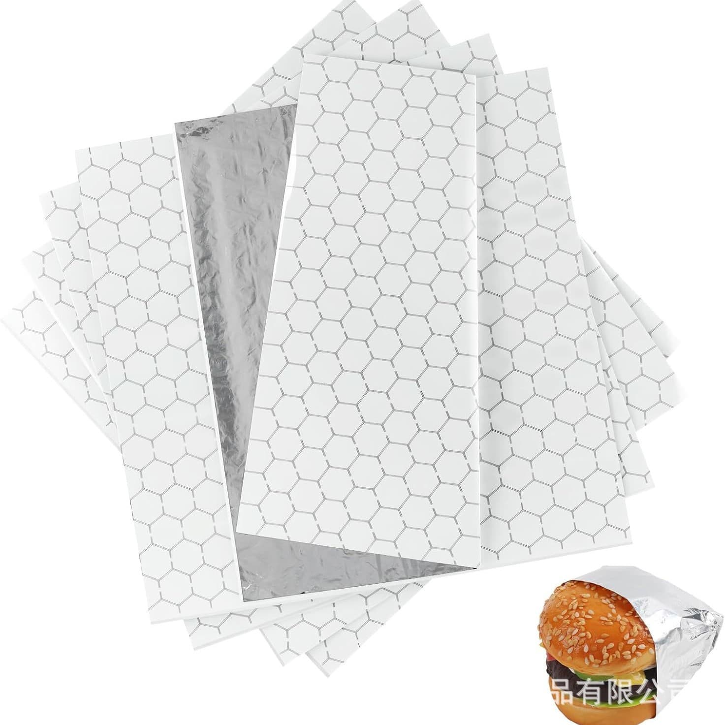 Aluminum foil insulation paper manufacturer food grade hamburger fried chicken burrito packaging honeycomb tin foil wrapping paper composite double layer