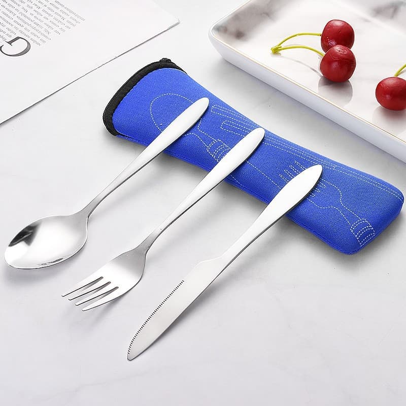 Stainless Steel Western Steak Knife Fork Spoon Cloth Bag Portable Three-Piece Cutlery Set Creative Gift Set Cross-Border Supply