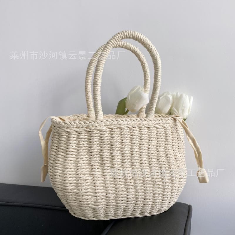 Casual Woven Beach Bag Simple Vacation Style Straw Handbag Fashion Trendy Basket Bag Women's Bag Casual Travel