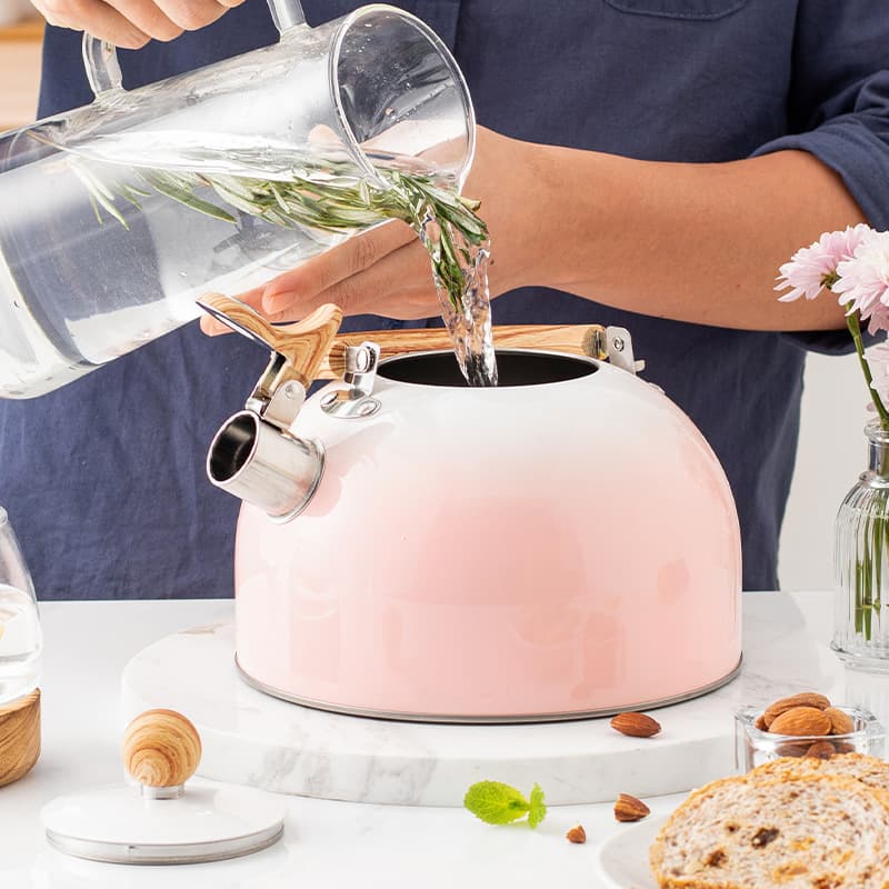 Cross-border Whistling Boiling Kettle Gradient Pink 3L Flat Bottom Whistling Pot Wholesale European and American Cross-border Stainless Steel Whistle Kettle