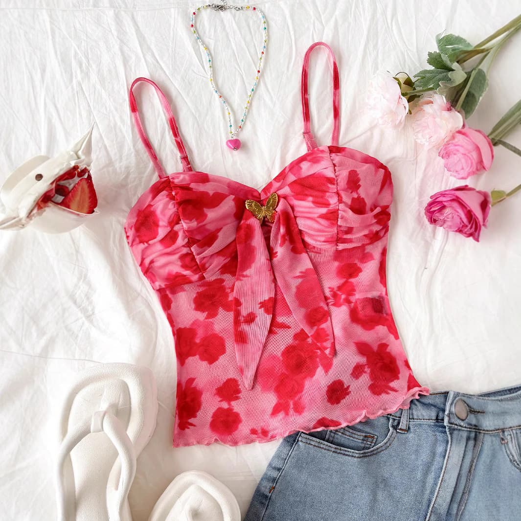 Cross-Border Aliexpress Fashion Sexy Chic Slim Hot Girl Vest Y2K Harajuku Printed Crop Top Strap Sweet and Spicy
