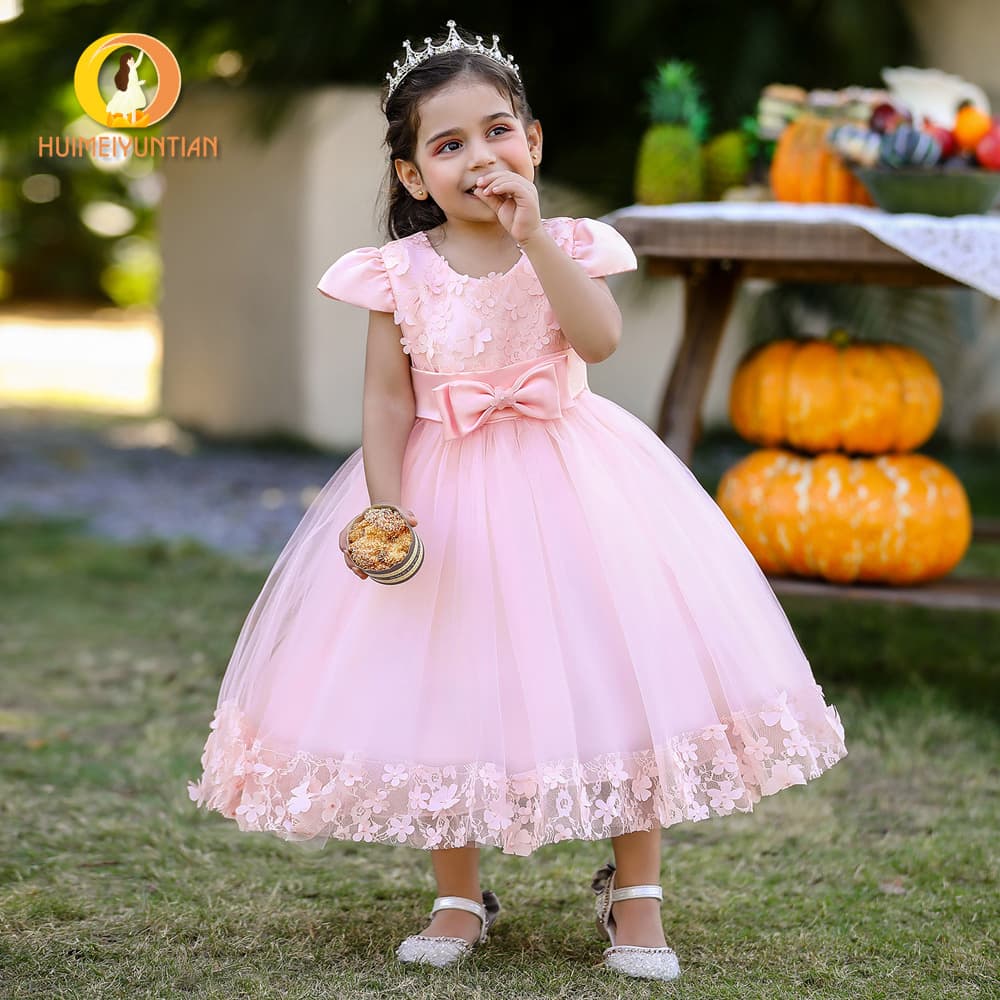 2024 New Style Princess Baby Dress with Appliques for Girls Birthday Party Occasions Long Sleeve Formal Gowns