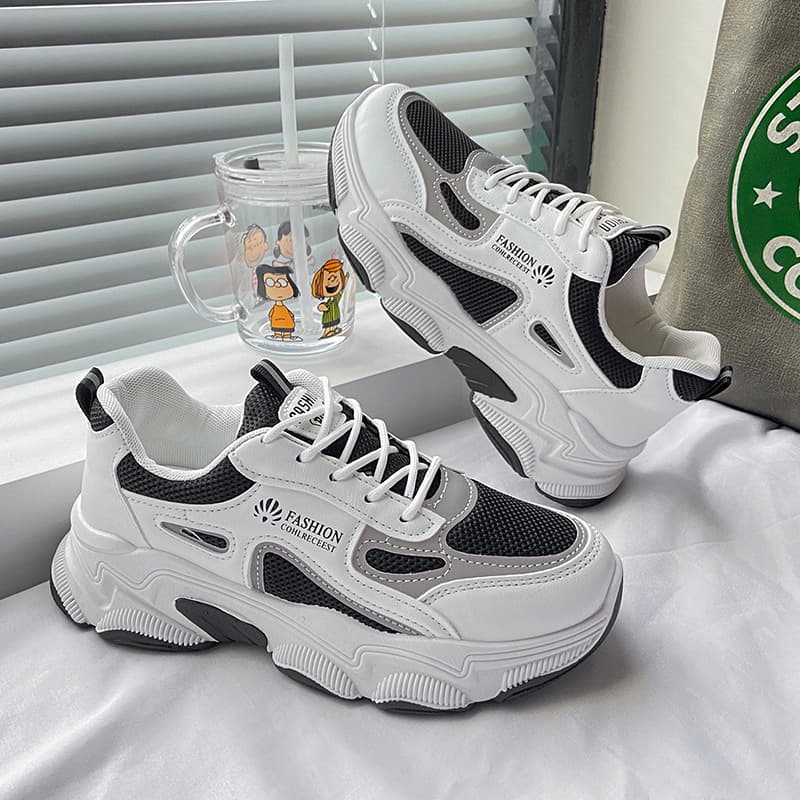 2023 Spring New Retro Sneakers Mesh Breathable Dad Shoes Women's Casual Versatile Thick Sole White Shoes