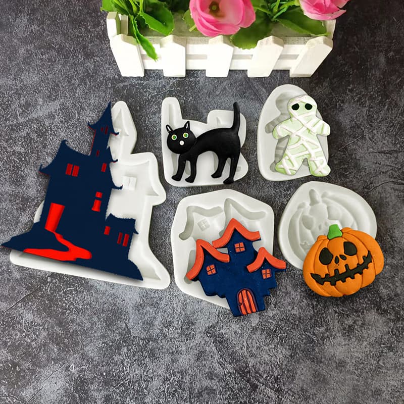 New DIY Halloween Pumpkin Mummy Black Cat Flip Sugar Chocolate Plaster Ornaments Silicone Mold