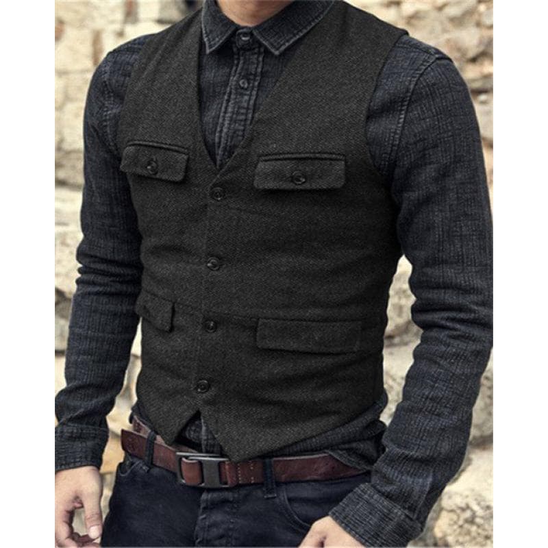High Quality 2026 New Style Export European American Cross-border Hot Selling Men's Vest Casual Solid Herringbone Vest