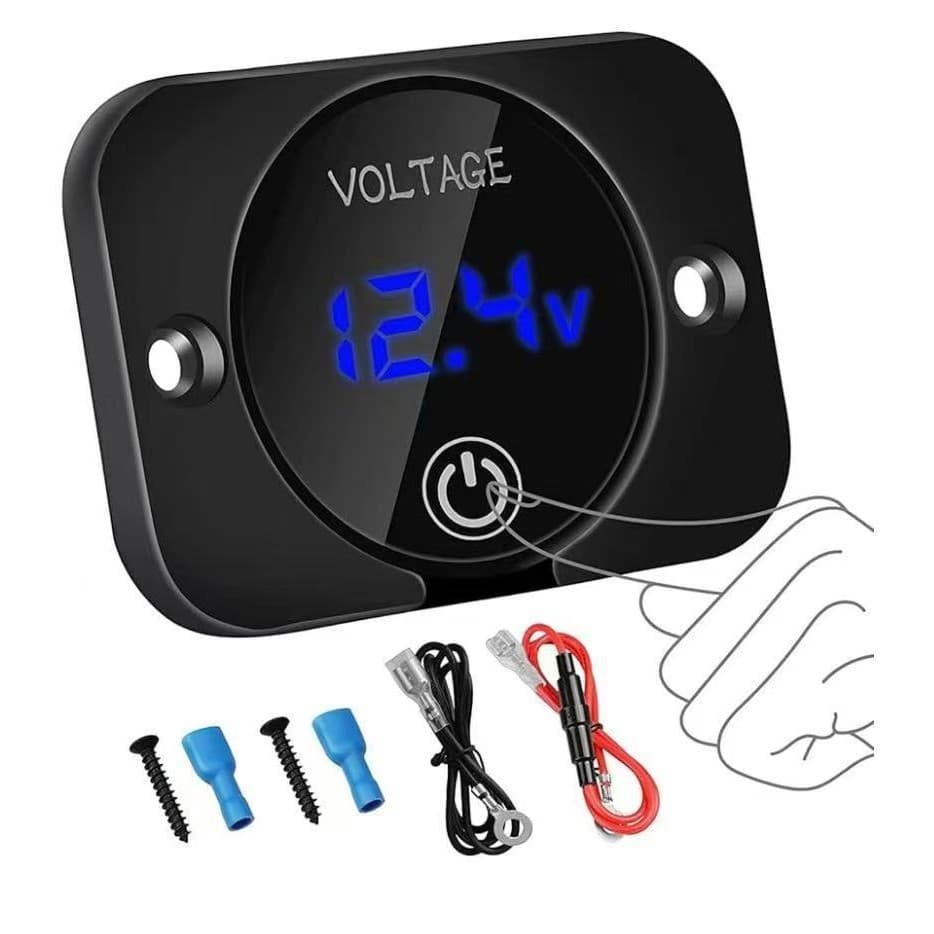 Automotive and Motorcycle Modification Voltmeter with Touchscreen Power Switch and Single-hole Panel, Voltage and Battery Level Dual Display