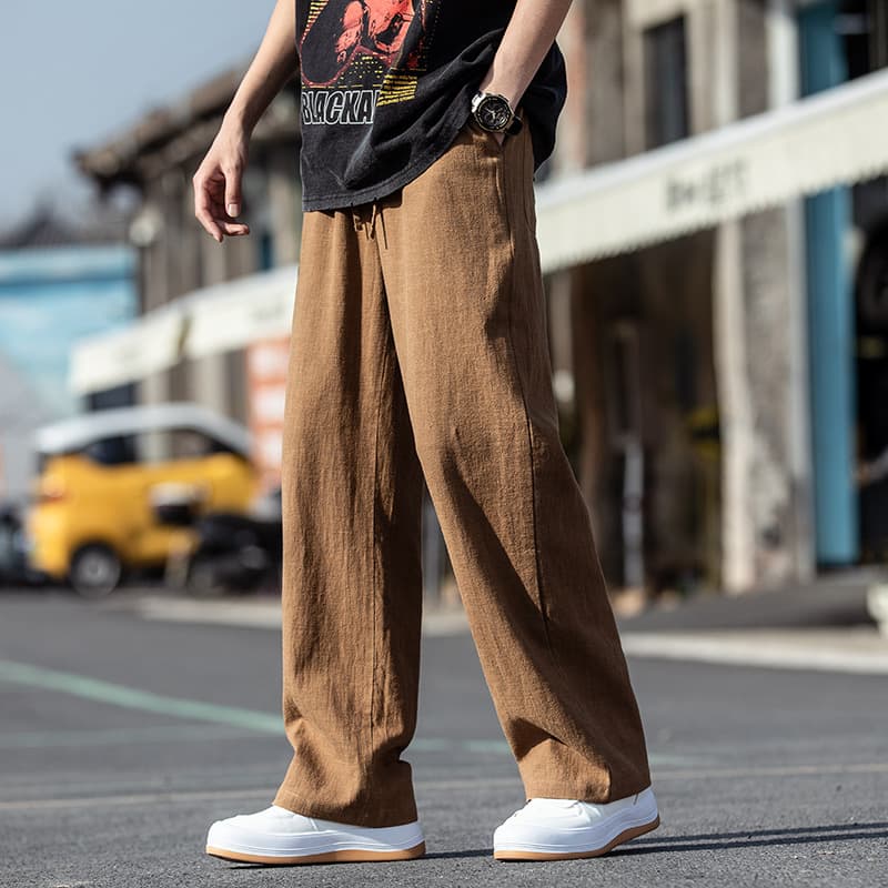 2024 Spring/Summer New Chinese Style Linen Pants for Men, Thin Long Pants, Cotton Linen Casual Pants, Plus Size Straight Leg Pants