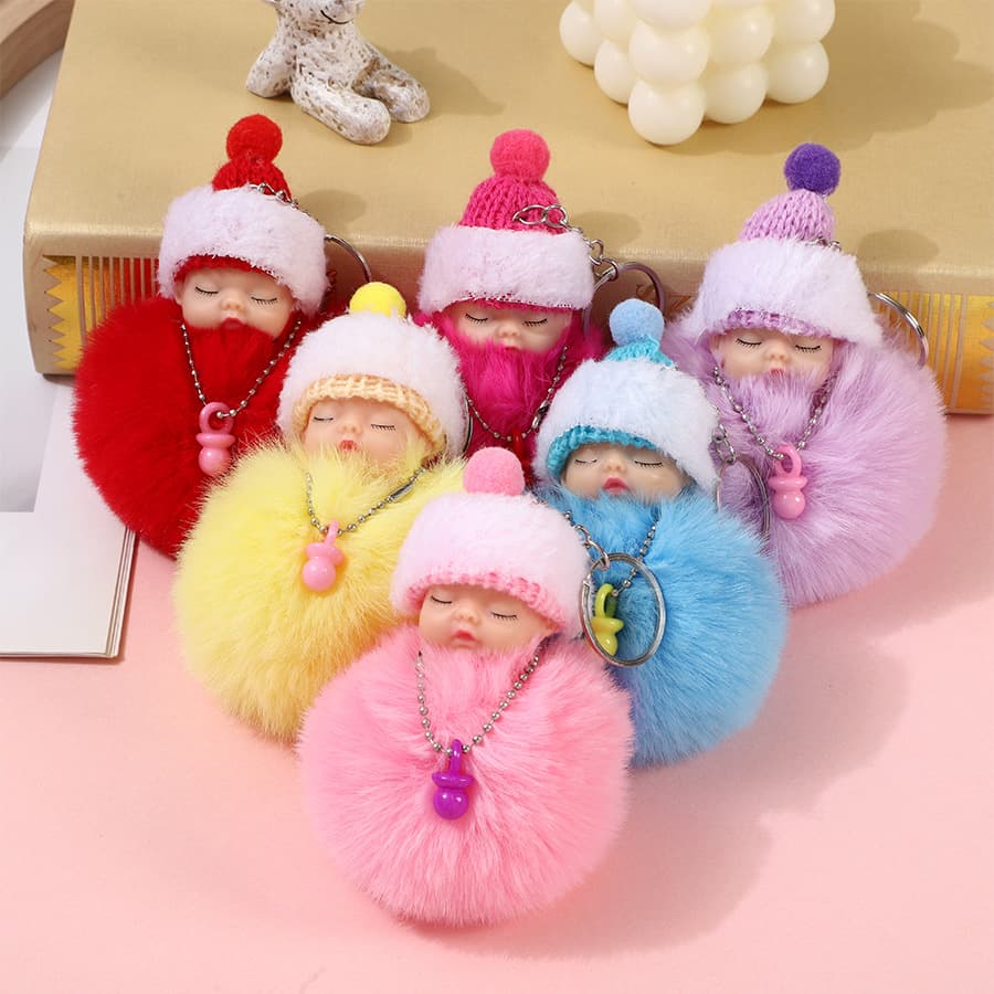 Sleeping baby pacifier decoration, pom-pom craft, small gift, keychain, baby pendant, cute doll.
