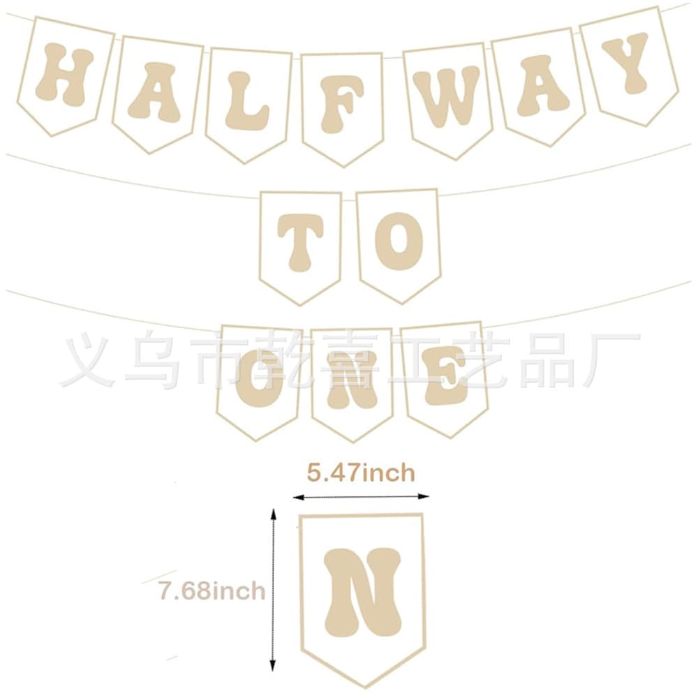 HALF WAY TO ONE 1/2 Birthday Banner Felt Pull String Paper Garland Half Birthday Hat Cake Topper