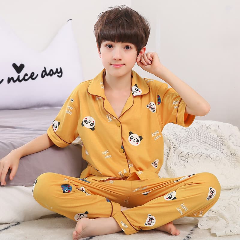 Autumn/Winter Knitted Cotton Pajama Cardigan Set for Boys, Thick Warm Cartoon Homewear Wholesale