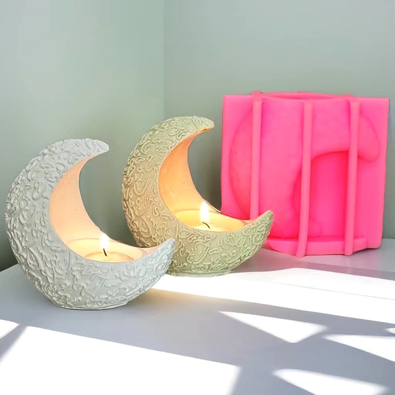 New Cross-border Moon Candle Holder Silicone Mold Middle Eastern Crescent Plaster Candle Holder Home Decoration Incense Burner Mold