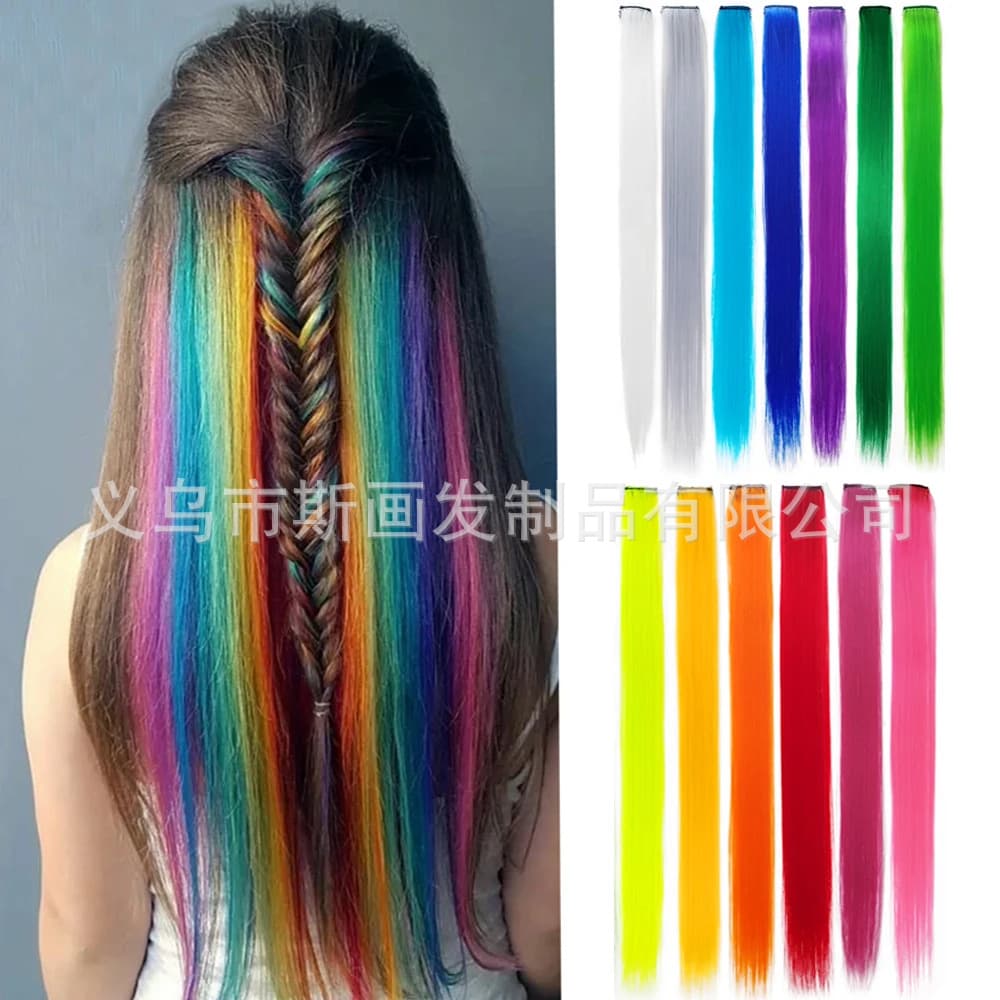 Colorful seamless wig pieces, women's straight hair pieces, colorful hair clips, high-temperature silk hair extensions, simulated hair manufacturers, in stock