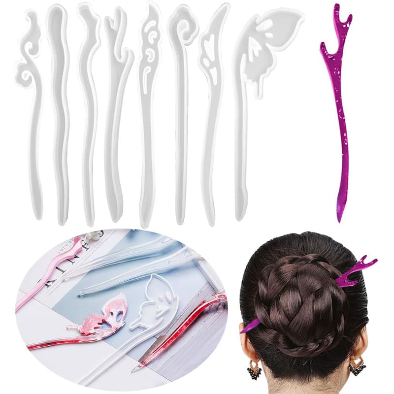 Fashion Hairpin Resin Silicone Mold Crystal Epoxy DIY Hair Stick Ornament Headpin Factory Stock Wholesale