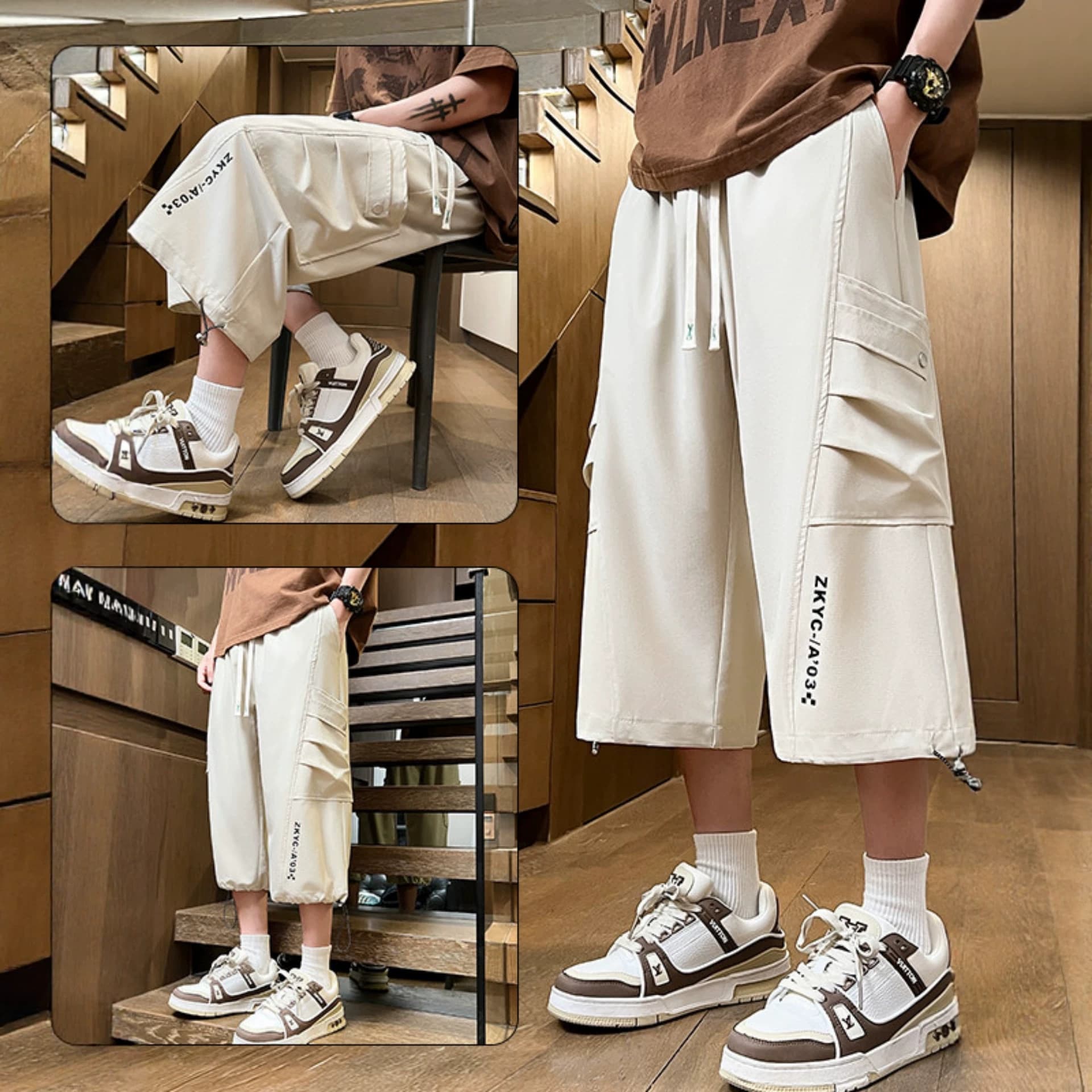 Teenagers and children's three-quarter casual pants men's summer new loose fashion trendy straight loose and versatile sports shorts