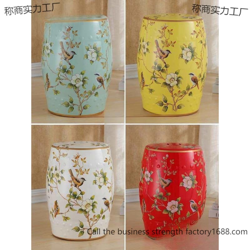 Factory Direct American/European/New Chinese French/ Vanity Stool Shoe Changing Stool/ Flower Bird Ceramic Drum Stool Porcelain Stool Embroidery Stool