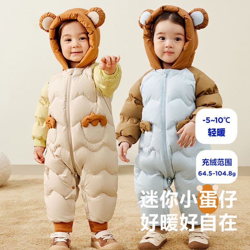 Infant Down Jumpsuit, Children's Down Jacket Winter Thickened Outerwear for Boys and Girls