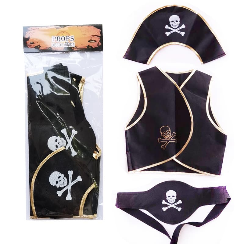 Pirate Eye Patch Hat, Jack Sparrow COS Costume, Skull Pattern Pirate Suit with Belt Set