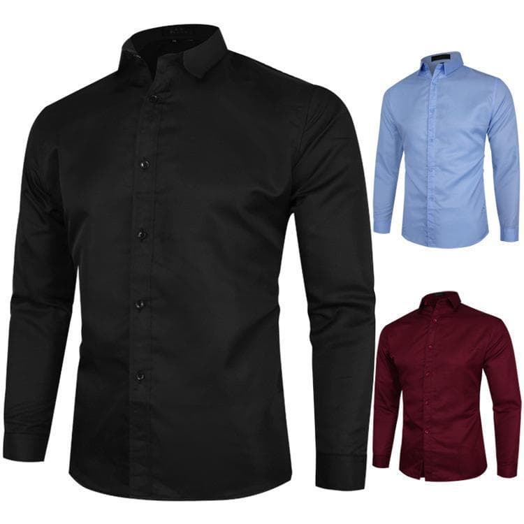 2023 spring and autumn foreign trade new men's solid color large size long-sleeved shirt men's business casual slim long-sleeved shirt