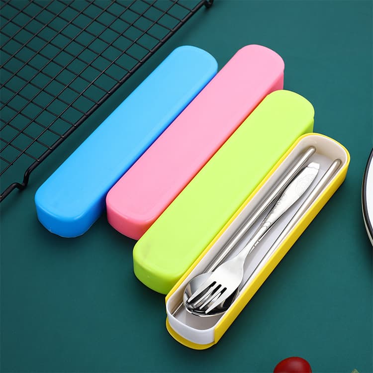 Portable Stainless Steel Three-Piece Set Travel Cutlery Fork Spoon Chopsticks Logo Gift Home Goods Foldable Dining Set