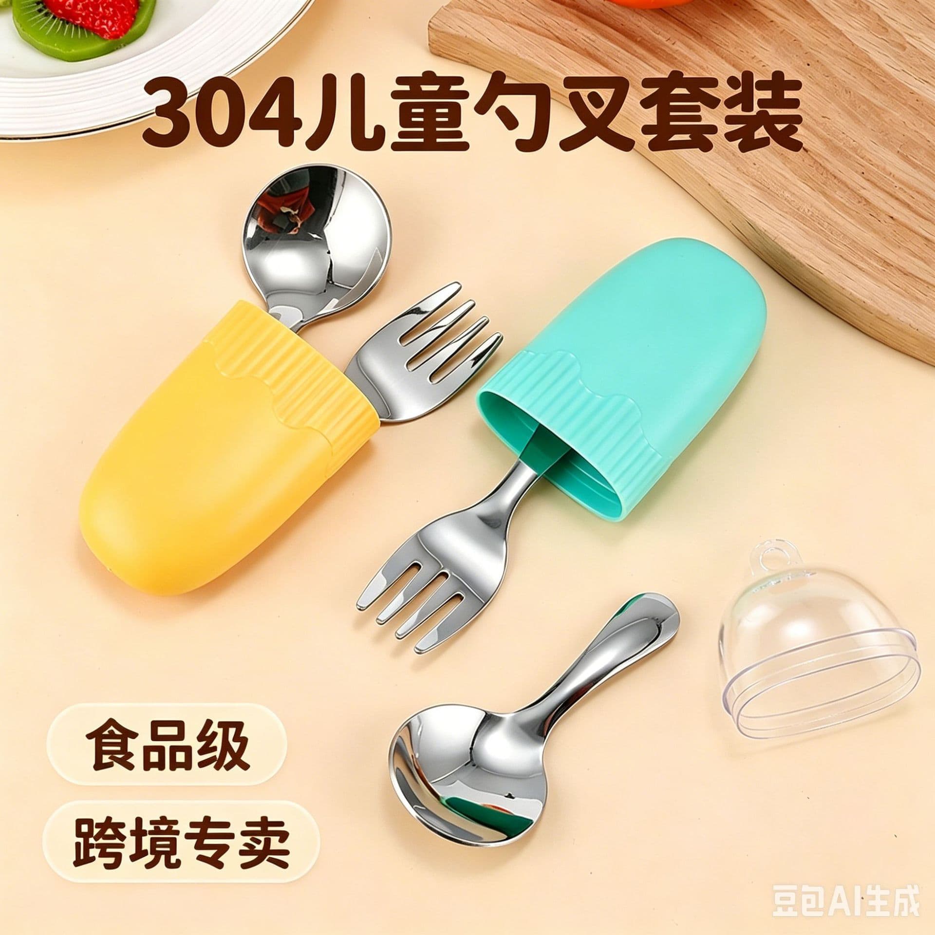 304 Stainless Steel Cutlery Set, Children's Fork and Spoon Set, Portable Outdoor Tableware, Creative Travel Cutlery Set