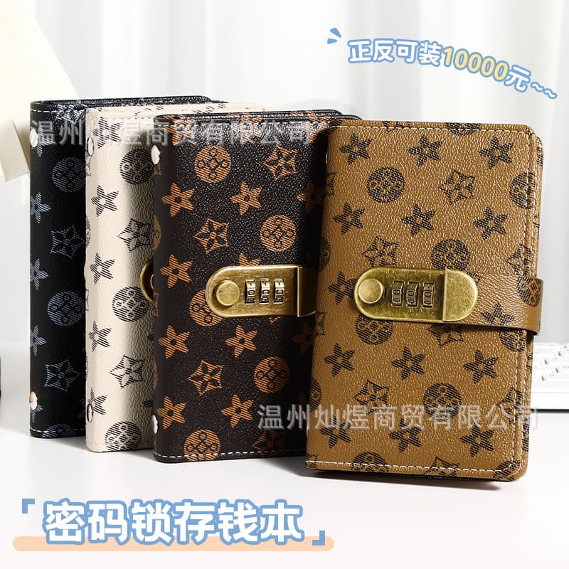 New Cross-Border Large Floral Combination Lock Money Saving Book, Holds Up to 10,000, Money Clip Wallet, Large Capacity A6 Savings Notebook with Ledger